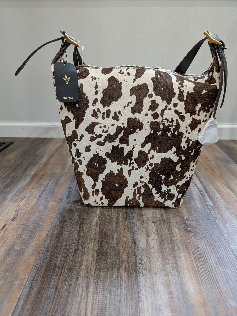 Margot Brown & White Cowhide Bucket Tote